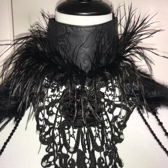 Gothic Lolita Victorian Visual Kei EGL Sculpted Lace & Feather Collar Top OS - Picture 3 of 7
